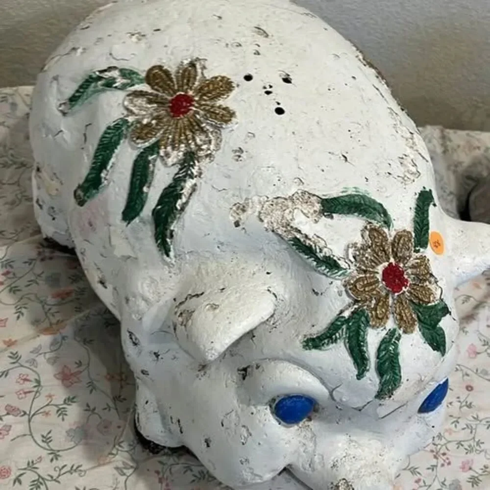 Large Vintage Hand-Painted Chalkware Piggy Bank / Rustic Floor Statue - $40